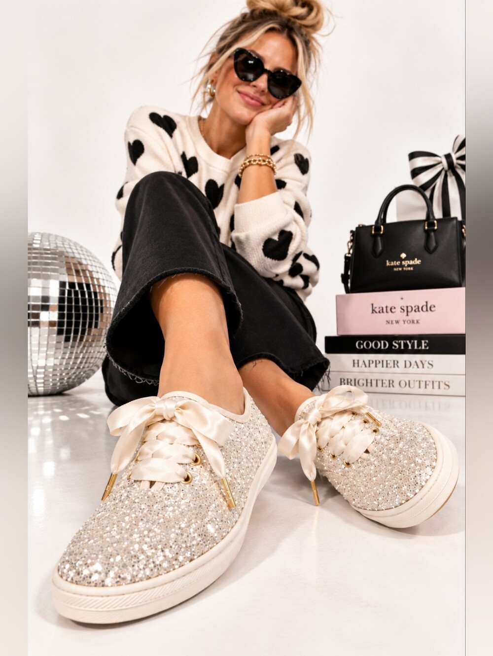 Keds x Kate Spade New York Glitter Satin Lace Sneakers Ivory 8.5